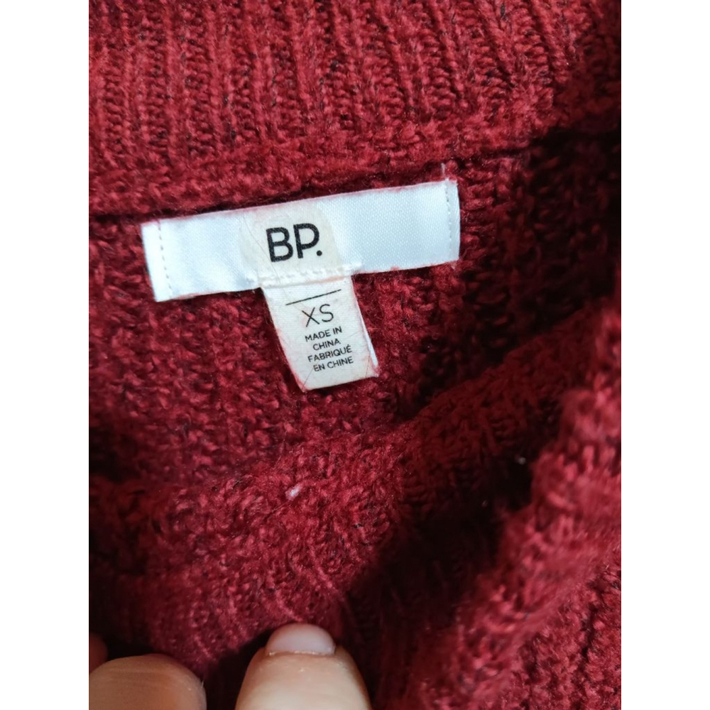 BP Balloon Cable Knit Sleeve Raglan Mock Neck Oversized Sweater in Maroon - Picture 11 of 12